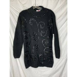 Vintage‎ Sheridan Square Black Silk Angora Sweater Sequin Studded Size 2x